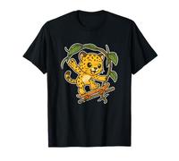 Dibujos Animados Retro de monopatín Jungle Leopard Camiseta