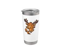 Dibujos animados retro de un alce monopatín Vaso térmico de acero inoxidable de doble pared
