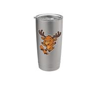 Dibujos animados retro de un alce monopatín Vaso térmico de acero inoxidable de doble pared