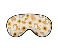 Dibujos animados Shiba Inu Dog Sleep Mask Sunflower Light Yellow Blindfold para dormir Elástico Blackout Eye Mask Cover para toda la noche de sueño, viaje y siesta