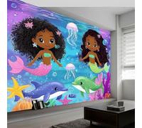 Dibujos Animados Sirenas Delfines Fotomurales no Tejido Color, 350 x 256 cm Papel Pintado Decoración de Pared moderna, Murales póster efecto 3D, Decorativos Murales para Dormitorio Salón TV Pared