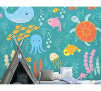 Dibujos Animados Submarino Mundo Animales Algas 3D Papel Pintado Pared Fácil Instalación Oficina Sala Estar Sofá Dormitorio TV Fondos Decoración-400cm×280cm