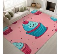 Dibujos Animados, Tarta Cereza, Estrellas Alfombras, Suave Tapete de pelo corto, Base antideslizante de TPR, Rosa, Azul Alfombra Antideslizante Dormitorio,Felpudo Entrada Casa - 120 cm x 160 cm