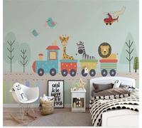 Dibujos Animados Trenes Aviones Árboles Animales 3D Papel Pintado Pared Fácil Instalación Oficina Sala Estar Sofá Dormitorio TV Fondos Decoración-300cm×210cm