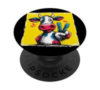 Dibujos Animados Vaca Signo de Paz Retro Pop Granja gráfico Gesto Divertido PopSockets PopGrip Adhesivo