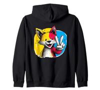 Dibujos Animados Zorro Signo Paz Retro Pop Bosque gráfico Gesto Sudadera con Capucha