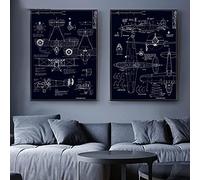 Dibujos de aviones industriales modernos nórdicos imagen de arte sofá de estar decoración de la pared calidad lienzo pintura cartel decoración del hogar 70x100cmx2pcs sin marco