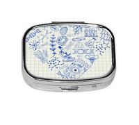 Dibujos de biología en corazón, pastillero Meta con 2 compartimentos, organizador portátil