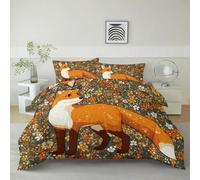 Dibujos Mano Animales Flores Zorro Juego De Funda Nórdica Impresión 3D Verde Oscuro, 135 x 200 cm Juego de 3 Piezas de Ropa de Cama con Cierre de Cremallera Oculta Microfibra con 2 Fundas de Almohada