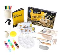 DIBYS Kit Arcilla Secado Al Aire Blanca | Juego Alfarería con Herramientas de Modelado, Arcilla Blanca, Pinturas y Pinceles | Kit Manualidades Adultos y Niños | Kit de Cerámica para Modelar