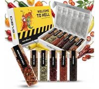 DIBYS Set de Regalo de Especias Picantes, 6 Chiles para Preparar Salsas | Jalapeño rojo y verde, chile Ancho, Bird's Eye, copos y aros de chile, tubos de cristal con corcho, recetas en PDF