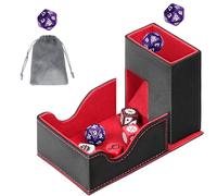 Dice Roller Tower, Magnetic Dice Tray for Rolling, Foldable Leather Dice Organizer Tower Fits for Dungeons & Dragons, MTG DM and Player, Black & Red