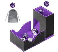 Dice Roller Tower, Magnetic Dice Tray for Rolling, Foldable Leather Dice Organizer Tower Fits for Dungeons & Dragons, MTG DM and Player, Black & Purple