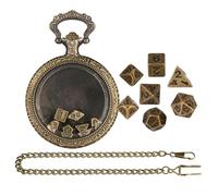 Dice Set, Pocket Case, Vintage Polyhedral Metal Game Props, Colgante Cadena Holder con Diseño Clásico, Mesa Entertainment Accessory for Role Playing Adventure, 1,77 x 2,48 x 0,59 pulgadas
