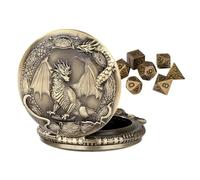Dice Set - Polyhedral Toy with Pocket Watch Case, 7 Pieces Role Playing Game Dice, Metal Finish, Numbers Easy Read | For Players Beginners Board Games Parties Home Travel, RPG