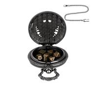 Dice Set with Pocket Watch Shell, Portable Retro Pocket Time Case with 7 Game Dices, Travel Role Playing Board Toy Accessories for Men and Women, Alloy Aluminium