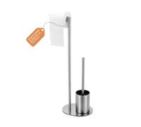 diceevil Soporte Papel Higienico con Escobillero, Independiente Portarrollos de Papel Higienico, Porta Rollos de Papel Higienico Acero Inoxidable sin Necesidad de Taladrar para Baño (Plata Cepillada)