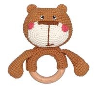 DICHA Sonajero de madera para bebé, sonajero de ganchillo, juguete de madera para desarrollo sensorial, oso