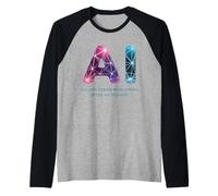 Dicho divertido AI Inteligencia humana Actualización Mujeres Hombres Mordaza Camiseta Manga Raglan