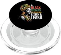 Dicho gracioso que una mujer negra está hablando Escucha Aprender Apoyo PopSockets PopGrip para MagSafe