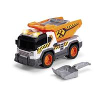 Dickie City Heroes camión volquete de Obra 30 cm con luz y Sonido, Plataforma de Carga volteable con tamiz de Arena y Pala Extraible A Partir de 3 años (203306025)