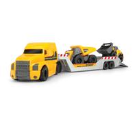 Dickie Toys - Camión Mack Tráiler de Juguete, Gama Volvo Series, con Luz y Sonido, Ruedas de Giro Libre, Incluye 1 Remolque y 2 Vehículos de Obra, Apto para Niños y Niñas a Partir de 3 Años - 41 cm