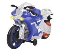 Dickie Toys 203764015 Yamaha R1-Wheelie Raiders - Moto de Juguete motorizada hacia adelante y función Wheelie, Efecto Motocross, luz y Sonido, Incluye Pilas, 26 cm, Color Azul