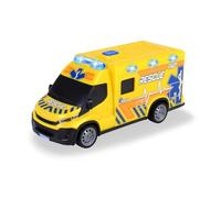 Dickie Toys - Ambulancia Iveco Daily (Amarillo, 18 cm) - Vehículo de Rescate con luz, Sonido y Accesorios de Juguete (Incluye baterías), Coche de Juguete para niños a Partir de 3 años