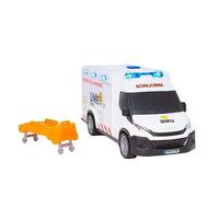 Dickie Toys- Ambulancia IVECO de la UME 18cm, Ambulancia de Juguete, Luz y Sonido, Rueda con Giro Libre, con Camilla, Vehículo Juguete Niños Niñas a Partir de 3 Años (203713014SI5)