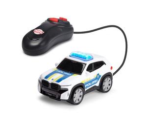 Dickie Toys BMW XM Police Racer 1:36 13 cm, Coche de policía teledirigido para niños a Partir de 3 años, Cable de Control Remoto, luz, Curva hacia adelante y hacia atrás, función Try Me, versión