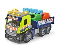 Dickie Toys- Camión Action de Reciclaje de Juguete de la Marca Mercedes, con Luz y Sonido, Fricción, Incluye 2 Contenedores, Apto para Niños y Niñas a Partir de 3 Años - 26 cm