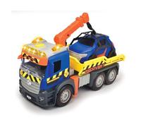 Dickie Toys - Camión Grúa Action de Juguete de la Marca Mercedes, con Luz y Sonido, Fricción, Incluye Coche de 12 cm, Apto para Niños y Niñas a Partir de 3 Años - 26 cm