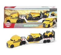 Dickie Toys - Camión Mack Tráiler de Juguete, Gama Volvo Series, con Luz y Sonido, Ruedas de Giro Libre, Incluye 1 Remolque y 2 Vehículos de Obra, Apto para Niños y Niñas a Partir de 3 Años - 41 cm
