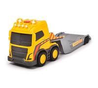 Dickie Toys- Camión Trailer Volvo de Juguete 32cm con Excavadora, Luz y Sonido, Pala móvil, Adecuado a Partir de 3 Años, 203725008