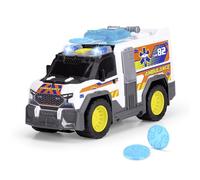 Dickie Toys City Heroes Ambulancia 30cm con luz y Sonido, rampa para Camilla,Compartimento de almacenaje y Lanzador de Discos. A Partir de 3 años (203306024)