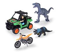 Dickie Toys - Coches de Juguete Dino Explorer - Juguete de Dinosaurio con 2 vehículos, 2 Dinosaurios y 1 Figura de guardabosques, Juguetes a Partir de 3 años