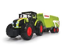 Dickie Toys - Gran Tractor de Juguete CLAAS con Remolque, Mecanismo de Giro de Rueda Libre, Luz y Sonido, Adecuado a Partir de 3 años (203739004)