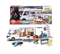 Dickie Toys Hymer Hymermobil B Class Camping Van con Interior amueblado, Techo abatible + Puertas, neumáticos Blandos, BBQ con luz, 2 x Figuras, Bicicleta, 30 cm, Blanco (203837021)