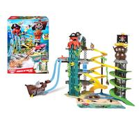 Dickie Toys - Pirates of the Sea Playset - Garaje de aparcamiento de 5 niveles para niños a partir de 3 años, con luz y sonido, función de disparo, doble pista, tiburón, rampa de salto y prisión