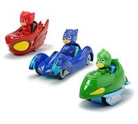 Dickie Toys- PJ Masks Set 3 Vehículos, 7cm, Gat-Auto, Búho-Delta, Gekko-móvil, Hechos en Metal, Licencia 100% Oficial, Niños y Niñas Todas Las Edades (203143000)