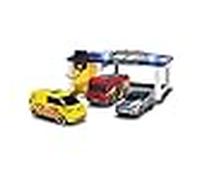 Dickie Toys - S.O.S Station para niños a Partir de 3 años (31 x 22 cm) con 3 Coches de Juguete (Coche de policía, Ambulancia, camión de Bomberos), estación de Bomberos y policía con luz y Sonido