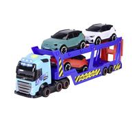 Dickie Toys -Tráiler Transportador de Coches Volvo de 40 cm- Camión FH16 con Remolque, Incluye 3 Coches XC40 Recharge, Efectos de Luz y Sonido, Juguete para Niños a Partir de 3 Años (203747017)