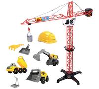 Dickie Toys - Volvo Construction Site Toys (Juego de 9 Piezas) - para niños a Partir de 3 años, grúa de 1 Metro de Altura, 3 vehículos de construcción (Cargador de Ruedas, Excavadora, camión