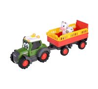 Dickie- Tractor de Granja ABC de Juguete Trailer Fendt (30 cm)- con Transporte para Animales y Vaquita, Vehículo de Juguete con Efectos de Luz y Sonido, para Niños a Partir de 1 año (204115011)