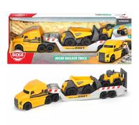 Dickie Toys - Camión Mack Tráiler de Juguete, Gama Volvo Series, con Luz y Sonido, Ruedas de Giro Libre, Incluye 1 Remolque y 2 Vehículos de Obra, Apto para Niños y Niñas a Partir de 3 Años - 41 cm