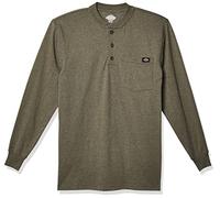 Dickies Long Sleeve Heavyweight Henley Camisa, Verde Militar de un Solo Tinte Jaspeado, XXL para Hombre