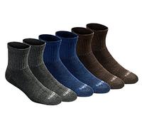 Dickies Men's Dri-tech Moisture Control Quarter Socks Multipack, Grey/Blue/Brown (6 Pairs), Shoe Size: 15-17