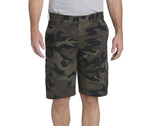 Dickies Men's Relaxed Fit 11 Lightweight Rip Stop Cargo Short, Stonewashed Moss/Black/Green Camo, W40