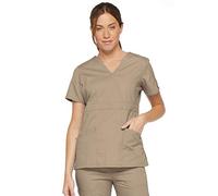 Dickies Women's Eds Signature Scrubs Missy Fit Mock Wrap Top, Khaki, X-Large