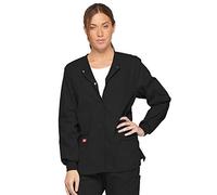 Dickies Women's Eds Signature Scrubs Missy Fit Snap Front Warm-Up Jacket, Black, Medium